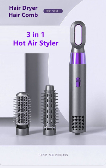 Salon-Quality 2-in-1 Pro Hot Air Brush - Grey & Purple