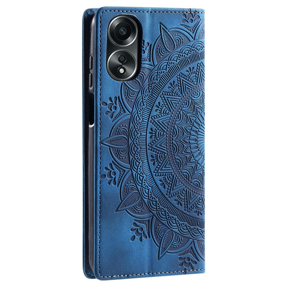 For OPPO A58 4G Totem Embossed Magnetic Leatherette Phone Case(Blue)