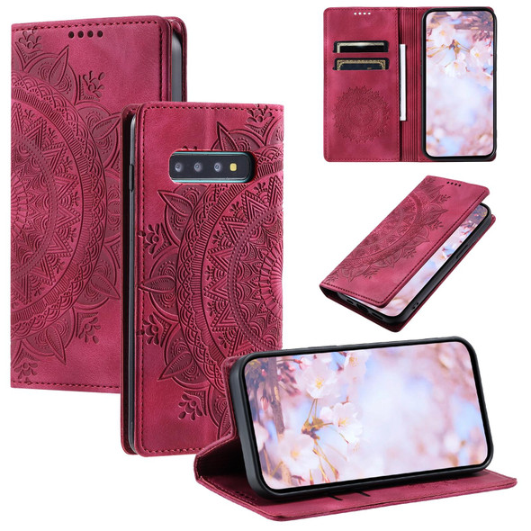 For Samsung Galaxy S10+ Totem Embossed Magnetic Leatherette Phone Case(Red)