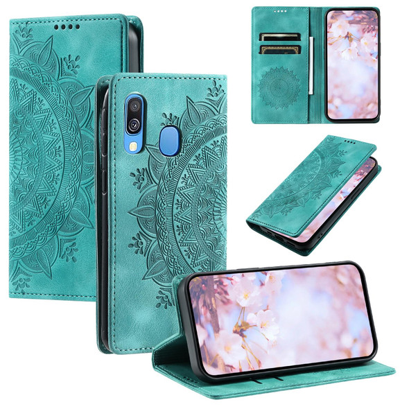 For Samsung Galaxy A40 Totem Embossed Magnetic Leatherette Phone Case(Green)