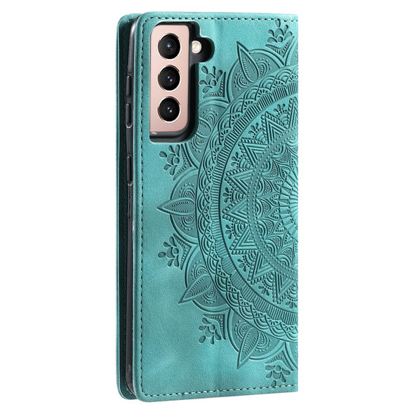 For Samsung Galaxy S21+ 5G Totem Embossed Magnetic Leatherette Phone Case(Green)