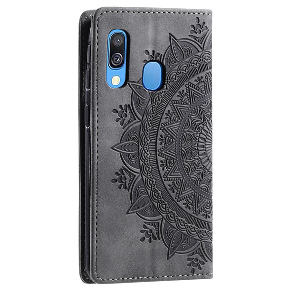 For Samsung Galaxy A40 Totem Embossed Magnetic Leatherette Phone Case(Grey)