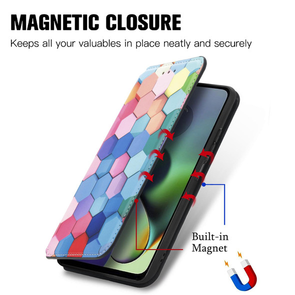 For Motorola Moto G54 5G CaseNeo Colorful Magnetic Leatherette Phone Case(Colorful Cube)