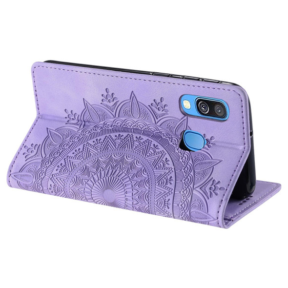 For Samsung Galaxy A40 Totem Embossed Magnetic Leatherette Phone Case(Purple)