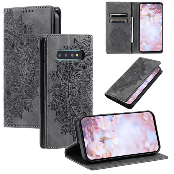 For Samsung Galaxy S10+ Totem Embossed Magnetic Leatherette Phone Case(Grey)