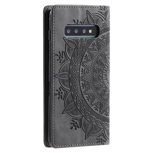 For Samsung Galaxy S10+ Totem Embossed Magnetic Leatherette Phone Case(Grey)