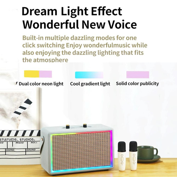 Leather Colorful Light Effect Karaoke Audio Retro Outdoor Bluetooth Speaker, Style: Single Speaker(Gray)