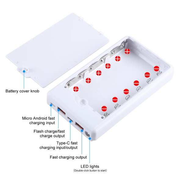 HAWEEL DIY 6 x 18650 Battery 24W Fast Charge Power Bank Box Case with Display, Not Include Battery (White)