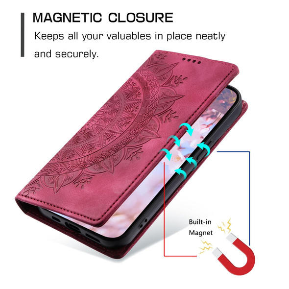 For Samsung Galaxy A41 Totem Embossed Magnetic Leatherette Phone Case(Red)