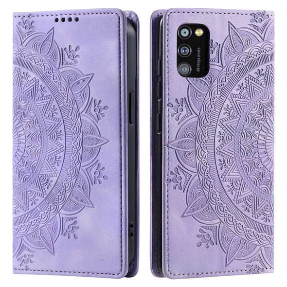 For Samsung Galaxy A41 Totem Embossed Magnetic Leatherette Phone Case(Purple)