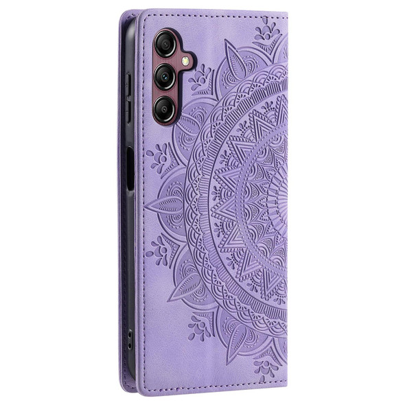 For Samsung Galaxy A05s Totem Embossed Magnetic Leatherette Phone Case(Purple)