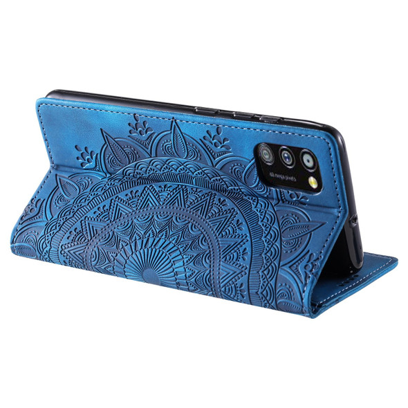 For Samsung Galaxy A41 Totem Embossed Magnetic Leatherette Phone Case(Blue)