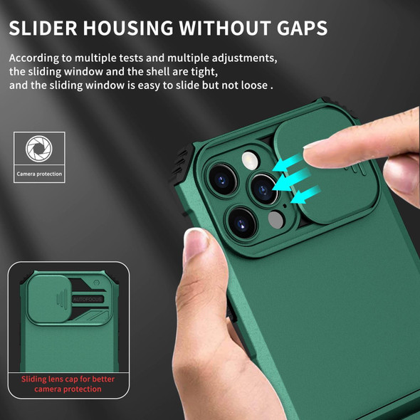 Stereoscopic Holder Sliding Camshield Phone Case - iPhone 13 Pro(Green)