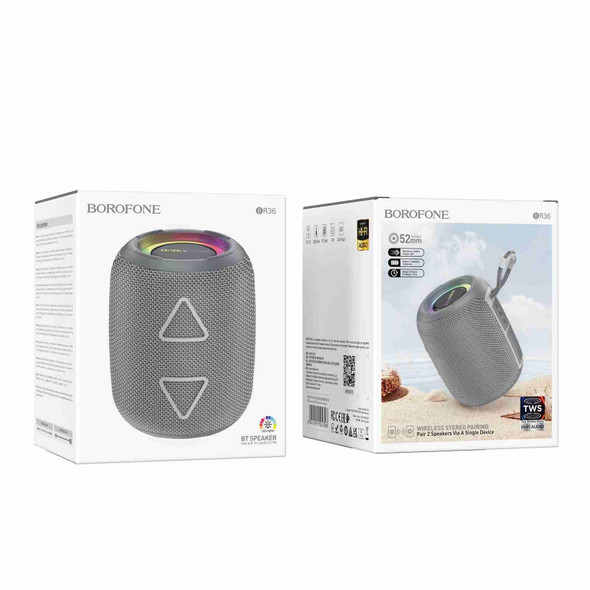 BOROFONE BR36 Lucy Sports TWS Bluetooth 5.3 Speaker Support TF Card / FM(Grey)