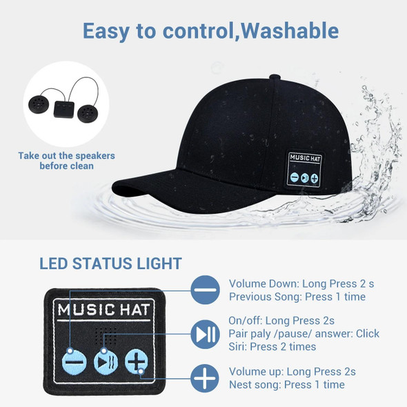 Bluetooth 5.0 Binaural Stereo Wireless Music Calling Cap Outdoor Sports Baseball Hat(Black)