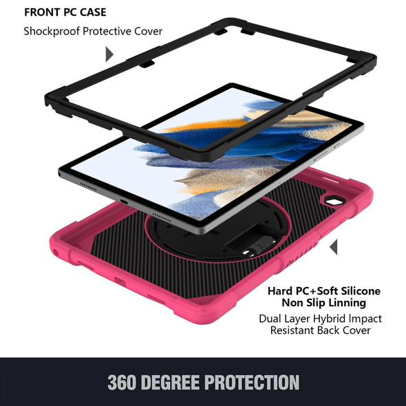 Samsung Galaxy Tab A8 10.5 2021 Rotary Grab Silicone + PC Tablet Case(Rose Red)