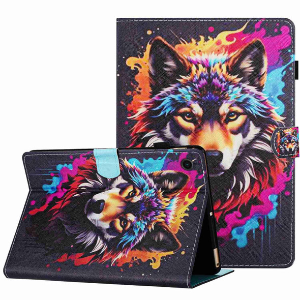 For Lenovo Tab M10 3rd Gen Painted Pattern Stitching Smart Leatherette Tablet Case(Colorful Wolf)