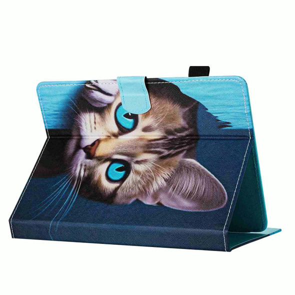 For 7 inch Painted Pattern Stitching Leatherette Tablet Case(Blue Cat)