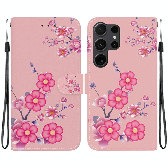 For Samsung Galaxy S24 Ultra 5G Crystal Texture Colored Drawing Leatherette Phone Case(Cherry Blossoms)