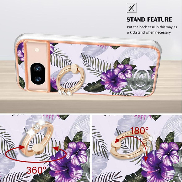 For Google Pixel 8a Electroplating IMD TPU Phone Case with Ring(Purple Flower)