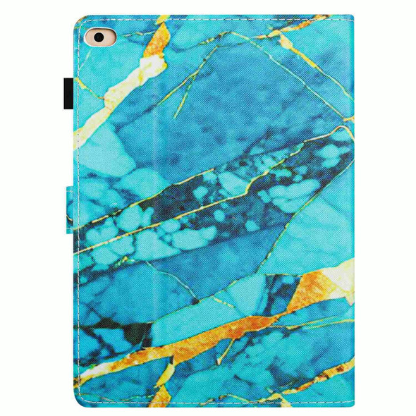 For iPad 9.7 2018 / 2017 Marble Pattern Stitching Smart Leatherette Tablet Case(Gold Blue)