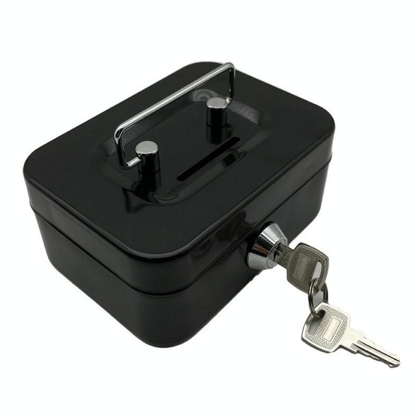 Portable Metal Safe Cash Box Piggy Bank Money Organizer with Key(Small Black)