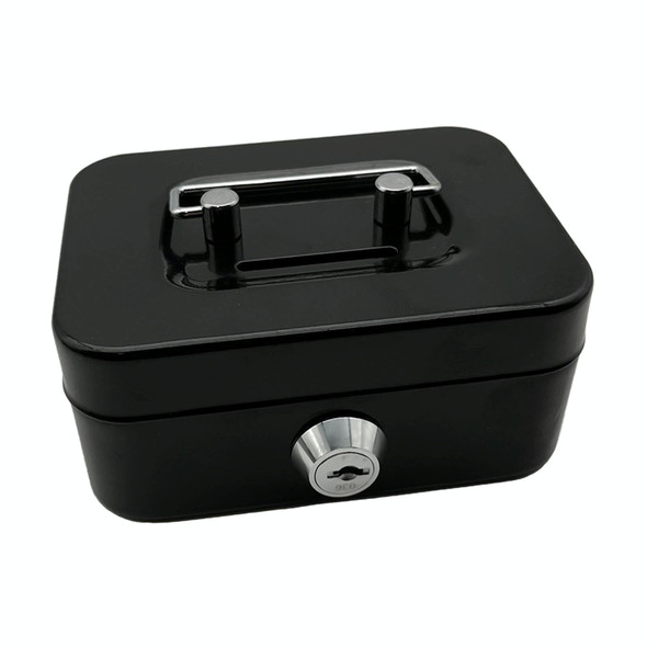 Portable Metal Safe Cash Box Piggy Bank Money Organizer with Key(Small Black)