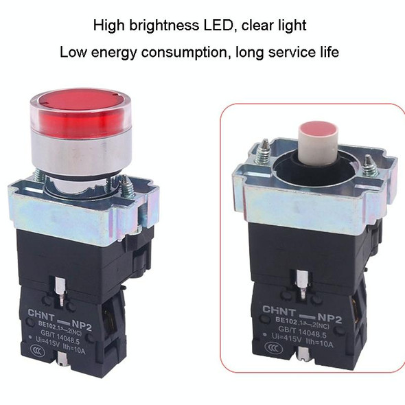 CHINT NP2-BW3463/24V 2 NO Pushbutton Switches With LED Light Silver Alloy Contact Push Button