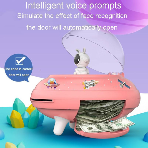 19.6 x 13.7 x 19.6cm UFO Flying Saucer Money Bank Toys Childrens Astronaut Intelligent Simulation Savings Jar(Pink Female Aircraft)