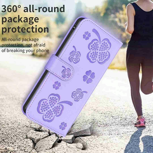 For Realme C53 Four-leaf Embossed Leatherette Phone Case(Purple)