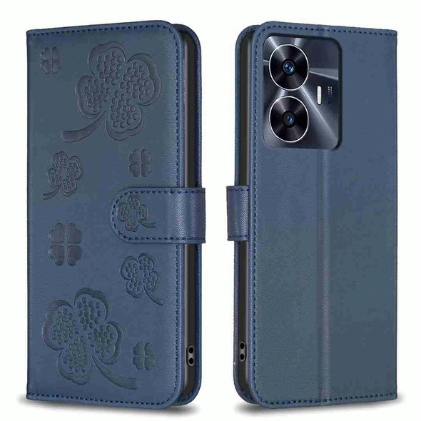 For Realme C35 Four-leaf Embossed Leatherette Phone Case(Blue)