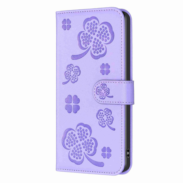 For Realme C35 Four-leaf Embossed Leatherette Phone Case(Purple)