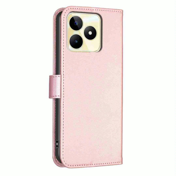 For Realme C53 Four-leaf Embossed Leatherette Phone Case(Pink)