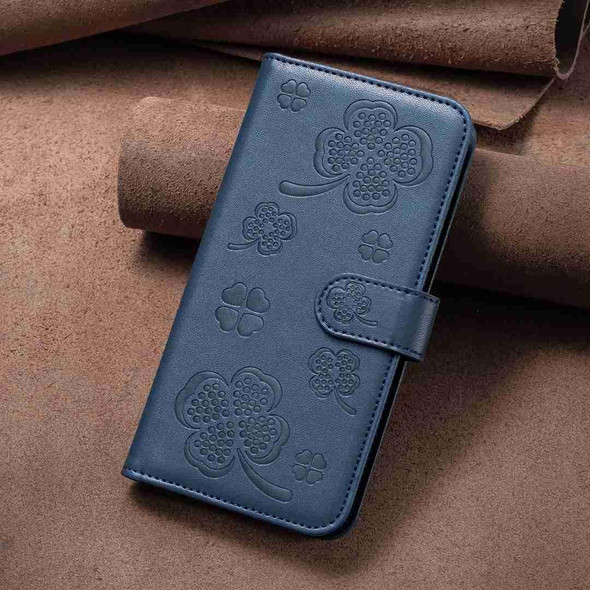 For Realme C55 Four-leaf Embossed Leatherette Phone Case(Blue)