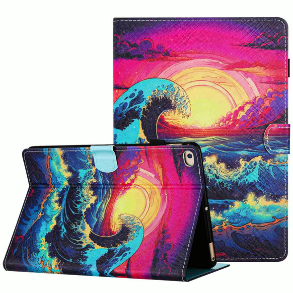 For iPad 9.7 2018 / 2017 Painted Pattern Stitching Smart Leatherette Tablet Case(Waves)