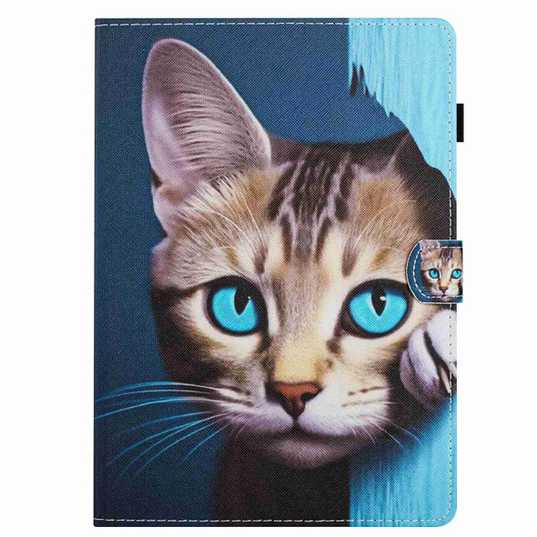 For iPad 10th Gen 10.9 2022 Painted Pattern Stitching Smart Leatherette Tablet Case(Blue Cat)