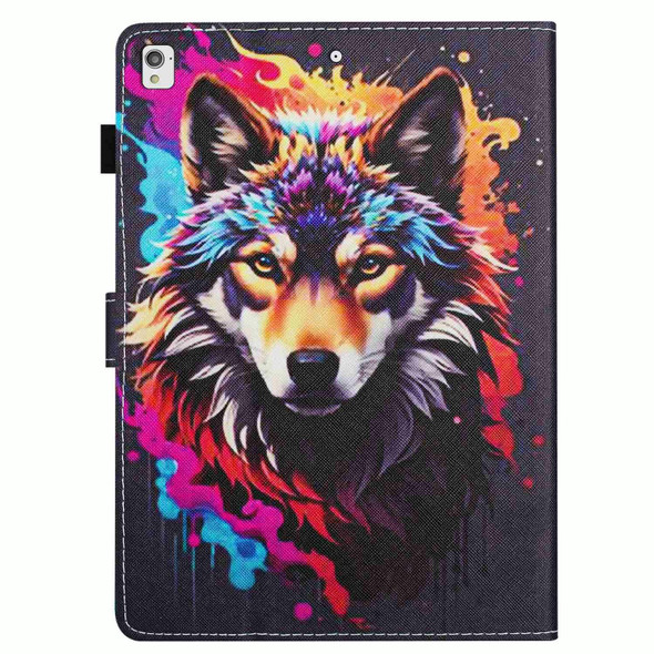 For iPad 10.2 2020 / 2019 Painted Pattern Stitching Smart Leatherette Tablet Case(Colorful Wolf)