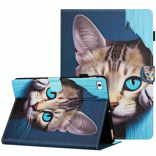 For iPad mini 5 / 4 / 3 / 2 / 1 Painted Pattern Stitching Smart Leatherette Tablet Case(Blue Cat)