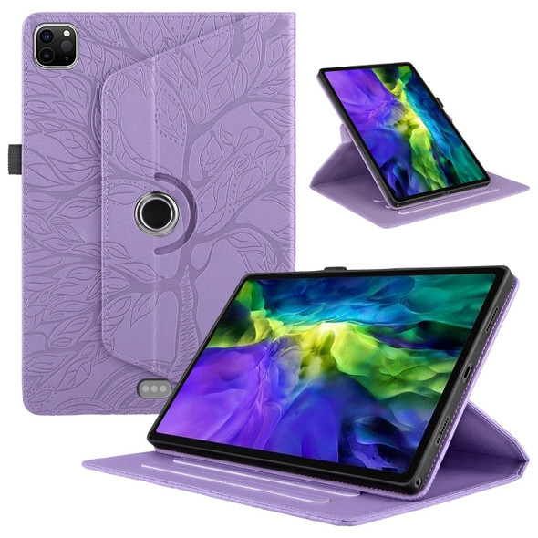 For iPad Pro 12.9 2022 / 2021 / 2020 Tree Life Embossed Rotation Leatherette Smart Tablet Case(Purple)