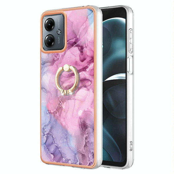 For Motorola Moto G14 Electroplating Marble Dual-side IMD Phone Case with Ring(Pink 013)