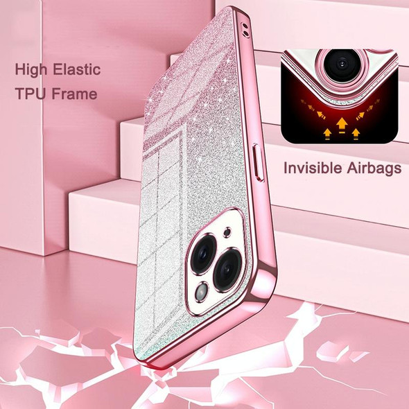 For iPhone 15 Gradient Glitter Powder Electroplated Phone Case(Pink)