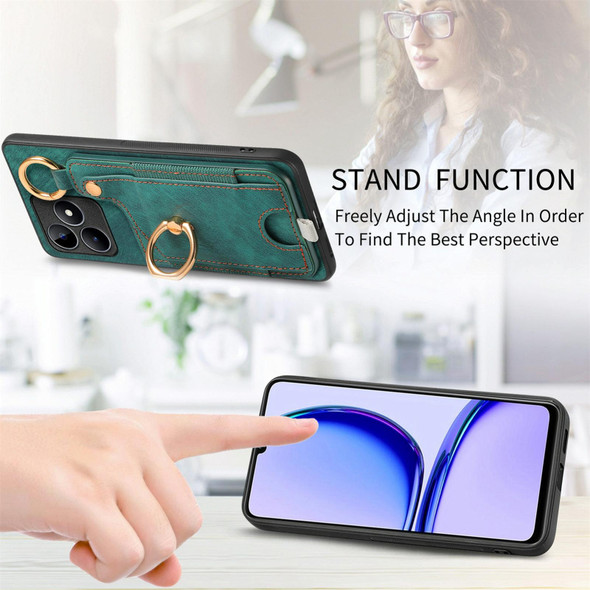 For Realme C30S 4G Retro Skin-feel Ring Card Bag Phone Case with Hang Loop(Green)