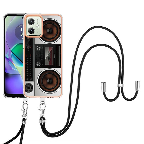 For Motorola Moto G54 Electroplating Dual-side IMD Phone Case with Lanyard(Retro Radio)