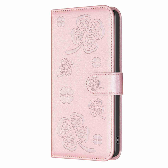 For OPPO A57 4G Four-leaf Embossed Leatherette Phone Case(Pink)