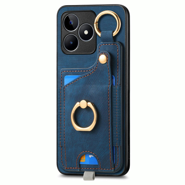 For Realme 10 Pro Retro Skin-feel Ring Card Bag Phone Case with Hang Loop(Blue)