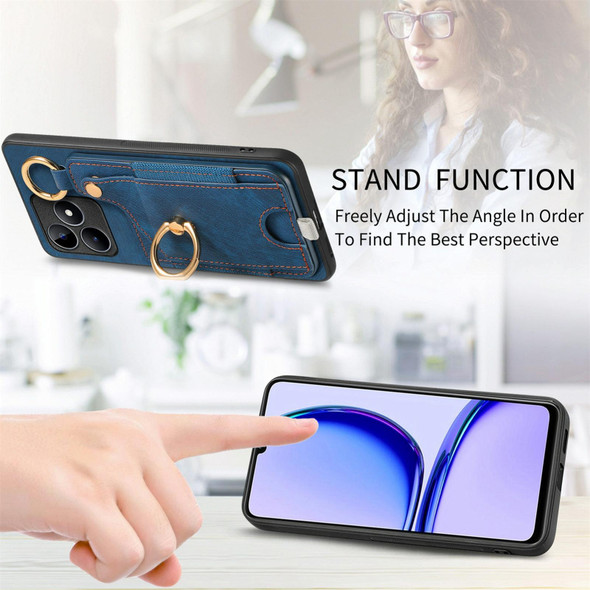 For Realme 10 Pro+ Retro Skin-feel Ring Card Bag Phone Case with Hang Loop(Blue)