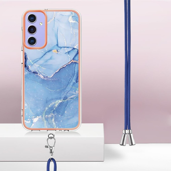For Samsung Galaxy A15 5G Electroplating Marble Dual-side IMD Phone Case with Lanyard(Blue 018)
