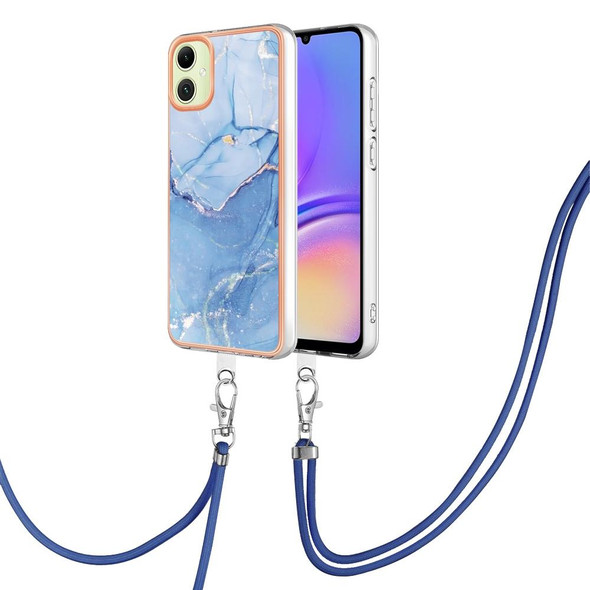 For Samsung Galaxy A05 Electroplating Marble Dual-side IMD Phone Case with Lanyard(Blue 018)