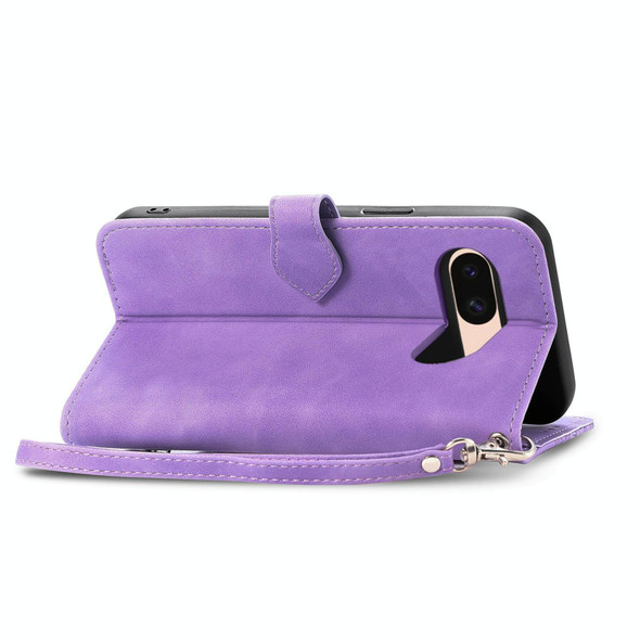 For Google Pixel 5 Embossed Flower Zipper Leatherette Phone Case(Purple)