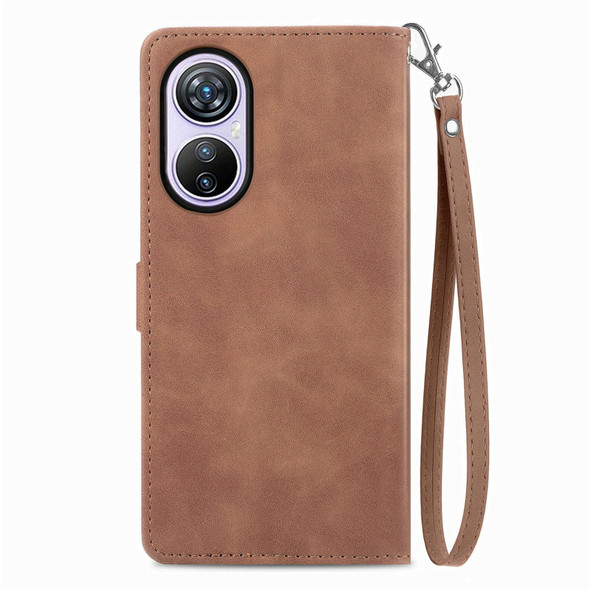 For Blackview A200 Pro Embossed Flower Zipper Leatherette Phone Case(Brown)